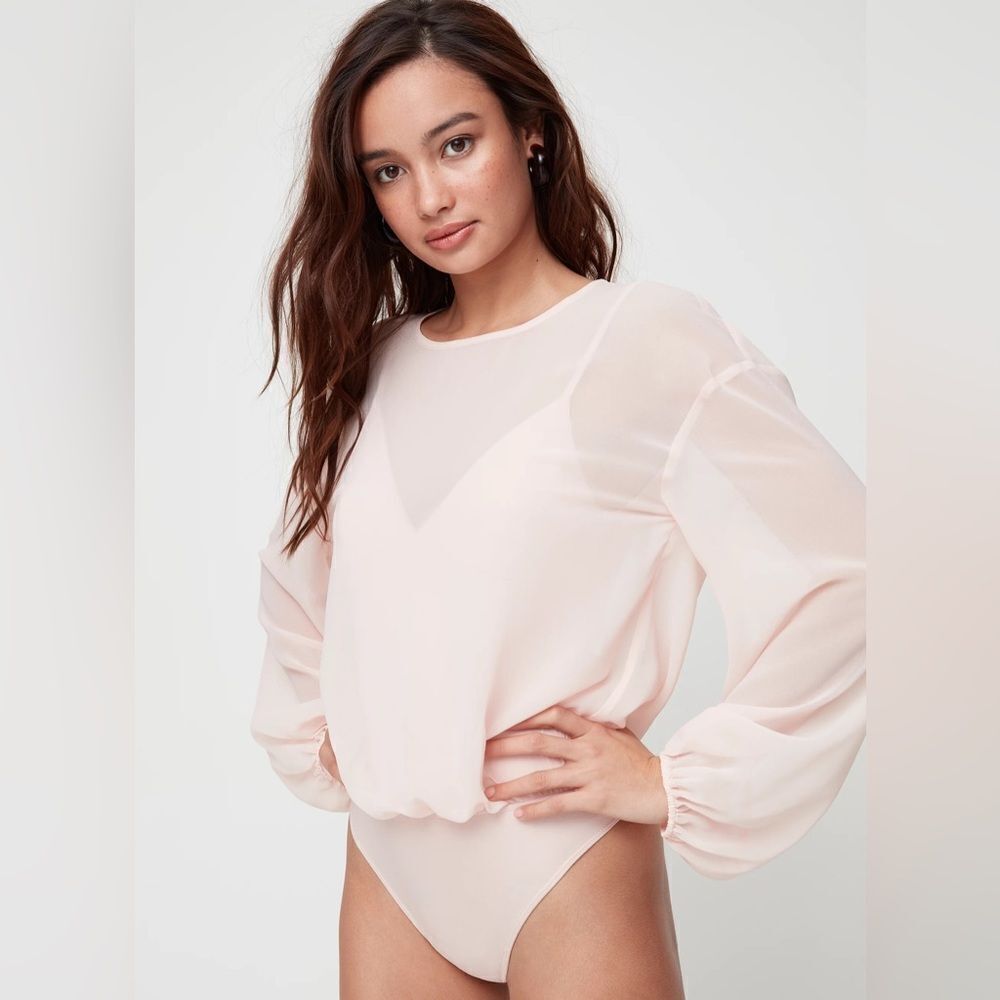 Aritzia Sheer Long-Sleeve Pink Bodysuit